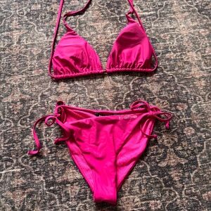 Bebe Hot Pink Triangle Bikini Set